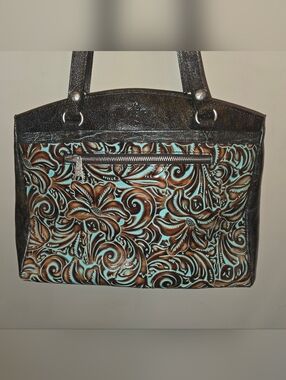 Patricia Nash Turquoise Poppy Leather Tote